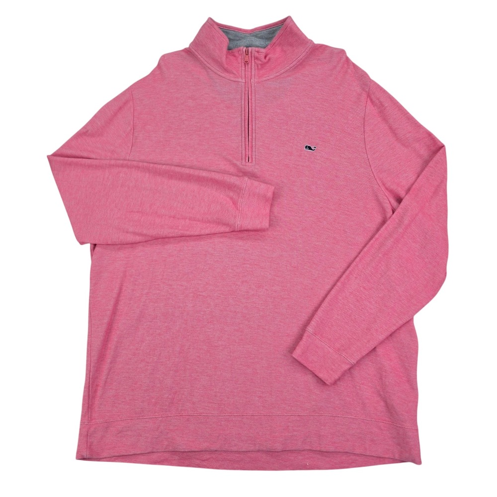 Vineyard Vines Pima Cotton Quarter Zip Pullover Mens 2XLT Pink Whale Logo Tall
